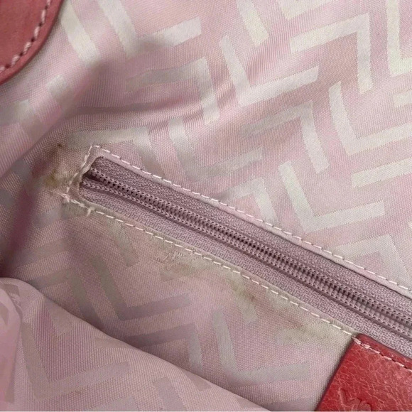 Via Spiga Bejeweled Leather Clutch Purse Pink Snap Close Dbl Adjustable Handles - Picture 15 of 16